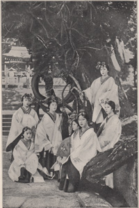 DANCERS IN SHINTO TEMPLE AT NARA
